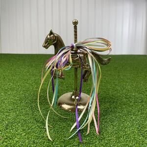 Vintage UMA Brass Carousel Horse Figurine 7” Merry Go Round Equestrian Nursey
